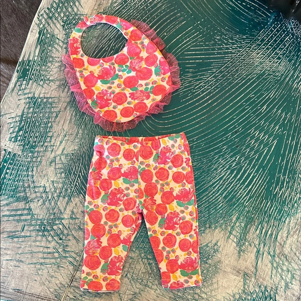 Nicole Miller Pink and Orange Kids Bib and Leggings Set